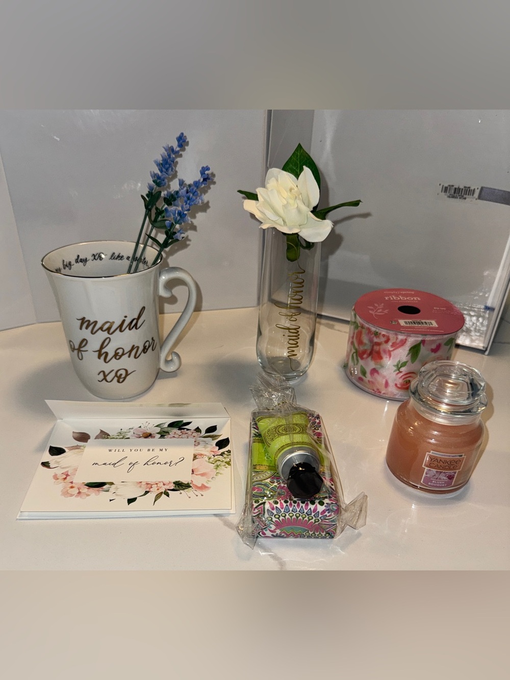 Maid of Honor Gift Set - White, Gold, Pink, Blue